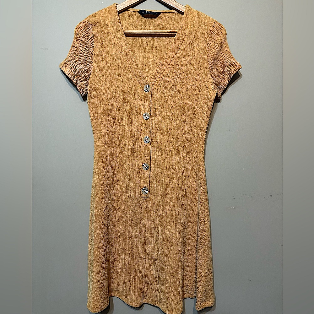 F&F UK Searsucker-esque Mustard Swing A-Line Dress
